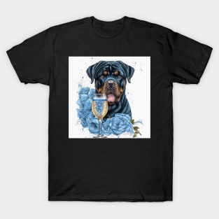 Rottweiler With Blue Roses T-Shirt